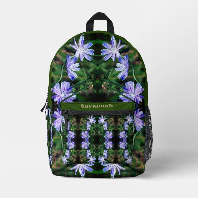 Blue Wild Chicory Blume Abstrakt Personalisiert Bedruckter Rucksack (Vorderseite)