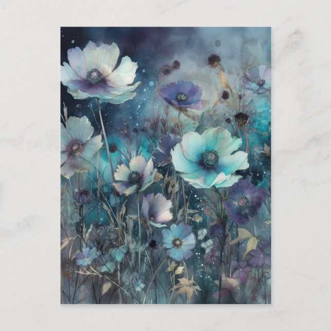 Blue Wild Field Blume Art Postkarte (Vorderseite)