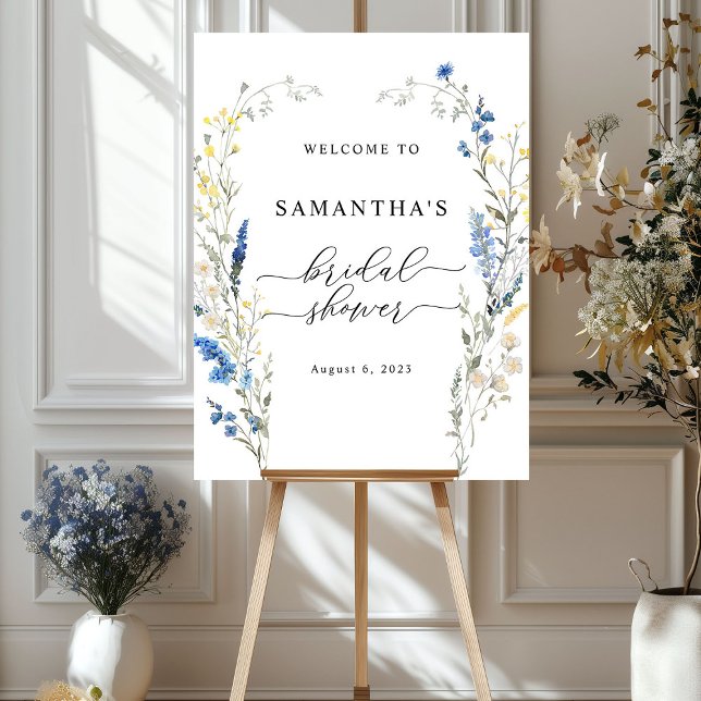 Blue Wild Floral Dainty Boho Begrüßungszeichen Poster (Von Creator hochgeladen)
