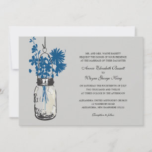 Blue Wild flowers & Mason Jar Mariage Invitations