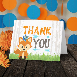 Blue Wild Fox Woodland Party Carte de remerciement