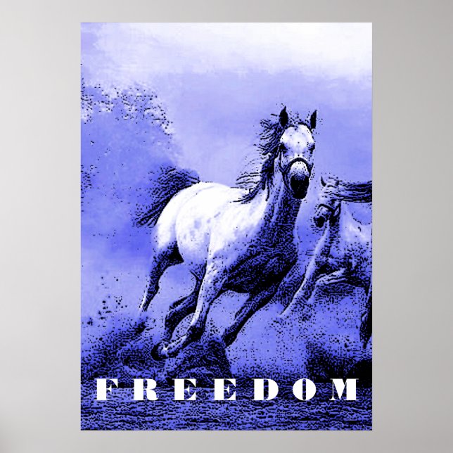 Blue Wild Horses Motivierend Freiheit Kunstwerk Poster (Vorne)