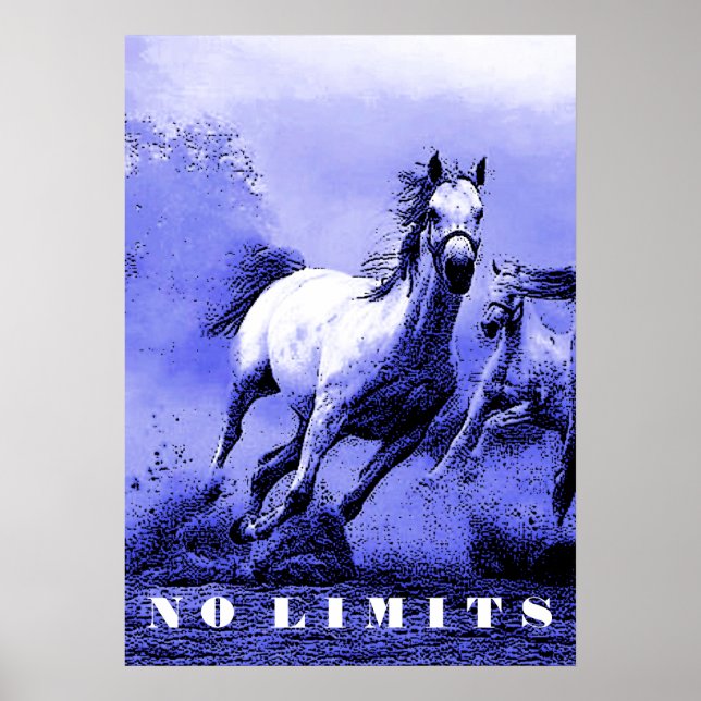 Blue Wild Horses Motivierend No Limits Artwork Poster (Vorne)