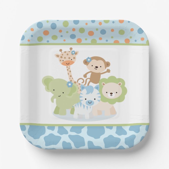 Blue Wild Safari Jungle Animals Party Paper Plate Pappteller (Vorderseite)