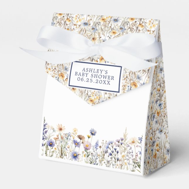 Blue Wildblume Boho Watercolor Babydusche Geschenkschachtel (Vorderseite)