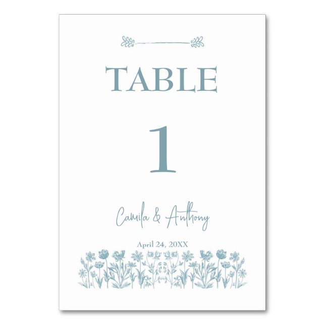 Blue Wildblume Boho Wedding Tischnummer (Vorderseite)