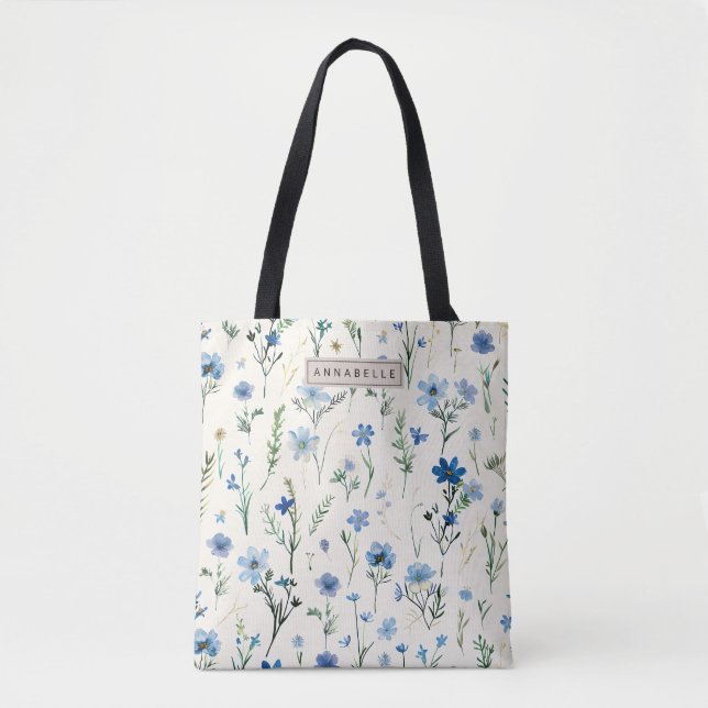Blue Wildblume Chic Tote Bag Tasche (Vorderseite)