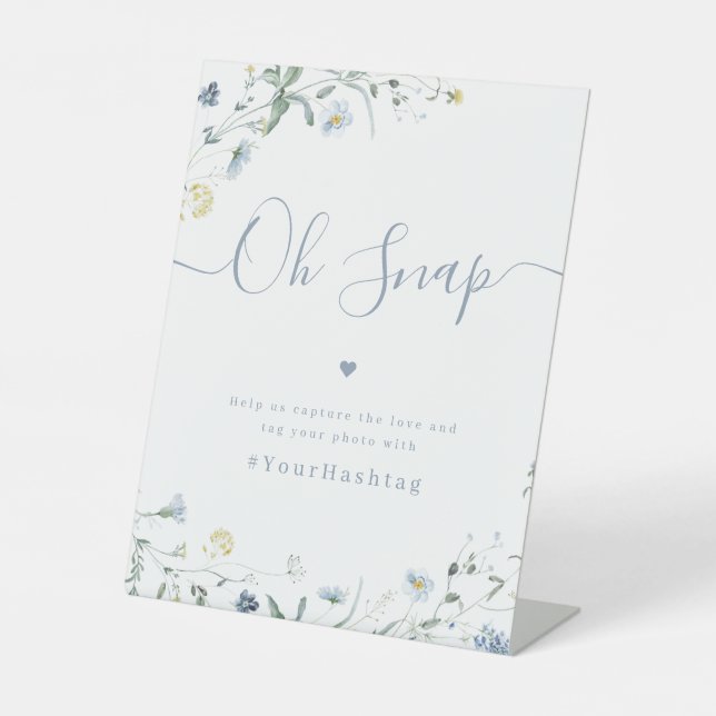 Blue Wildblume Drehbuch rustikale Hochzeit Oh Snap Sockelschild (Vorderseite)