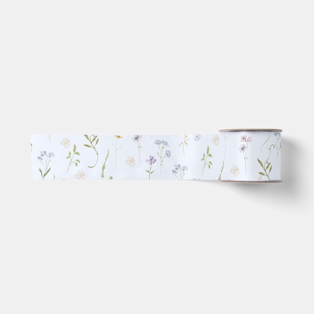Blue Wildblume Floral eleganter Sommer Satinband (Vorderseite)