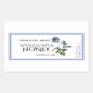 Blue Wildblume Honey Label (Datum geerntet) Aster Rechteckiger Aufkleber