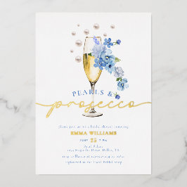 Blue Wildblume Pearls & Prosecco Brautparty Folieneinladung