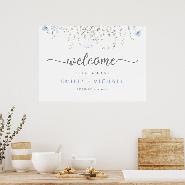 Blue Wildblume Periwinkle Wedding Willkommenszeich Poster (Küche)