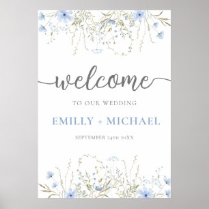 Blue Wildblume Periwinkle Wedding Willkommenszeich Poster