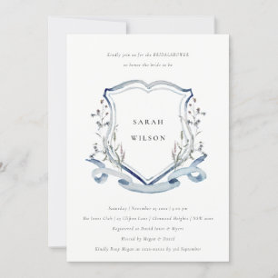Blue Wildblume Watercolor Wappen Brautparty Einladung