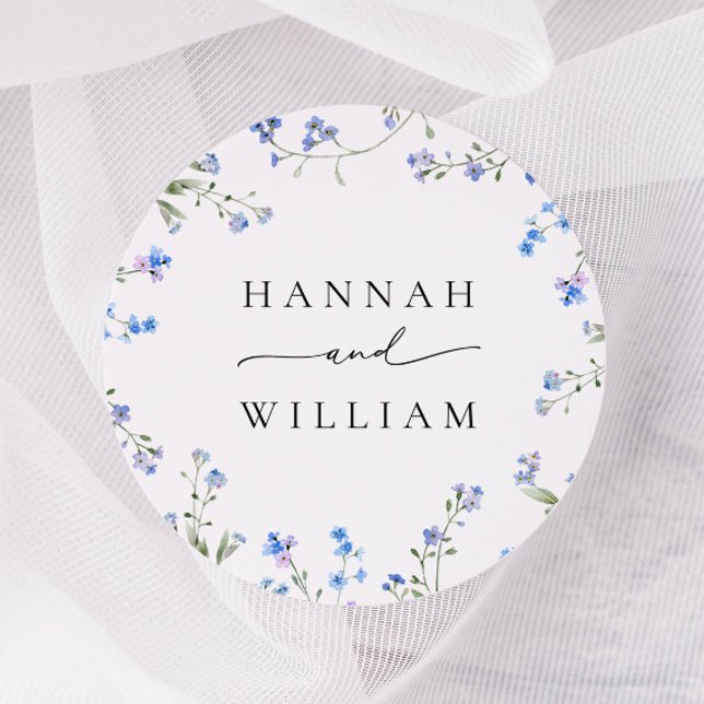 Blue Wildblume Wedding Classic Round Sticker (Von Creator hochgeladen)