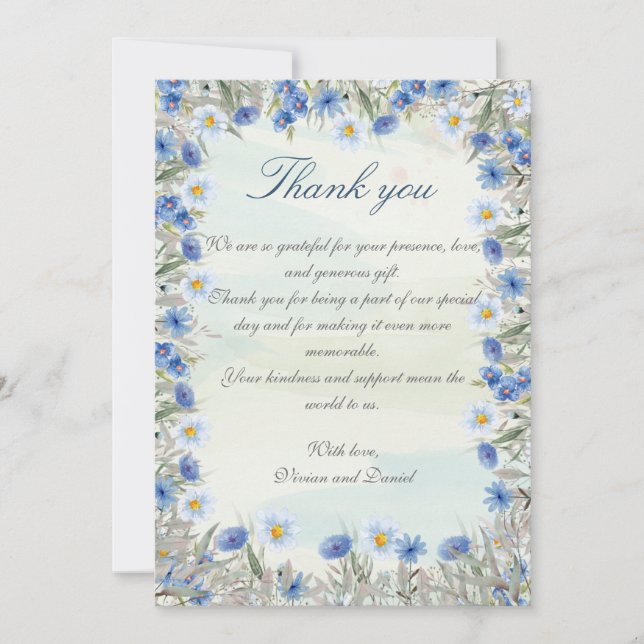 Blue Wildblume Wedding Dankeschön Card Dankeskarte (Vorderseite)