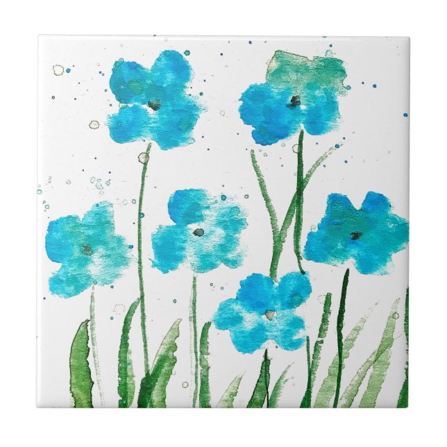 Blue Wildblumen Floral Aquarell Küche Rustikal Fliese (Vorderseite)