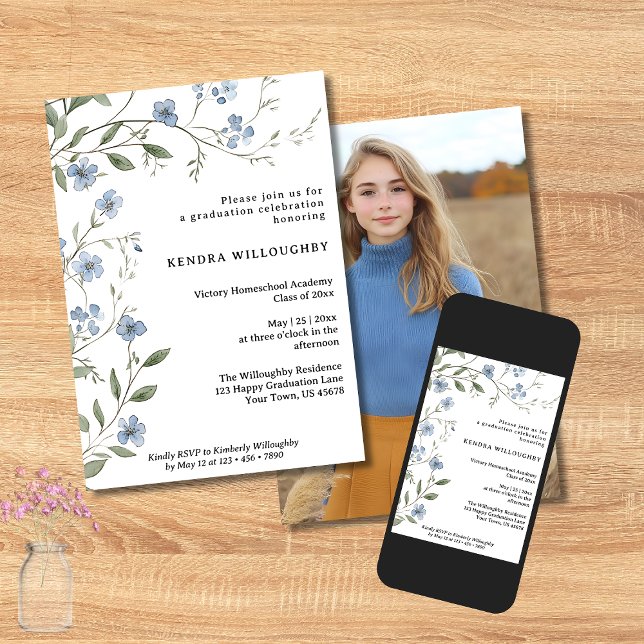 Blue Wildblumen Foto Homeschool Abschluss Einladung (Von Creator hochgeladen)