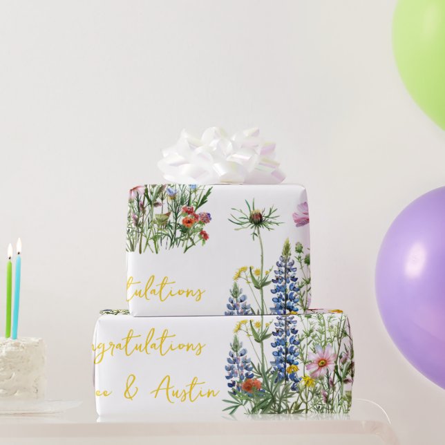 Blue Wildblumen Hochzeit/Dusche Glückwunsch Geschenkpapier (Partygeschenke)