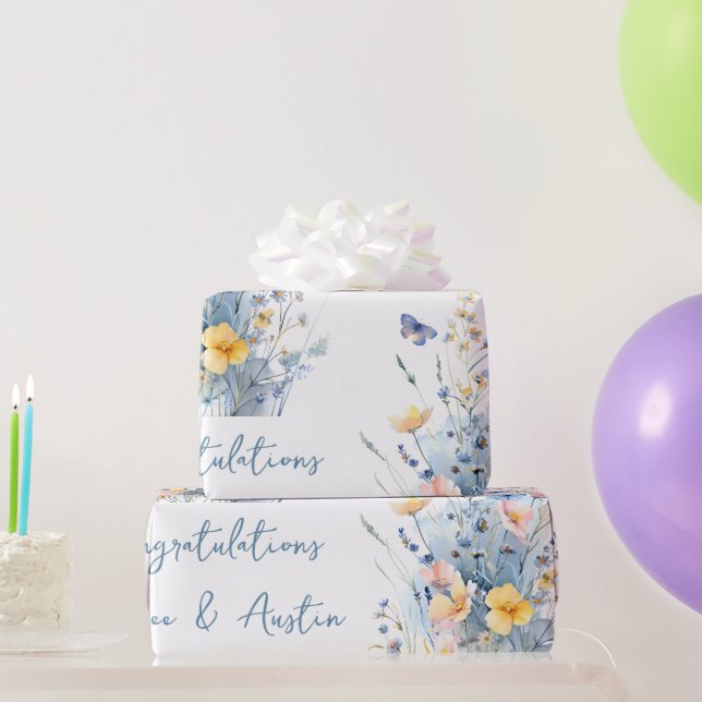 Blue Wildblumen Hochzeit/Dusche Glückwunsch Geschenkpapier (Partygeschenke)