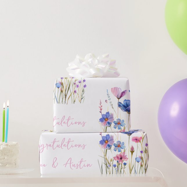 Blue Wildblumen Hochzeit/Dusche Glückwunsch Geschenkpapier (Partygeschenke)