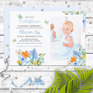 Blue Wildblumen Thema Girl's Geburtstagsparty Einladung