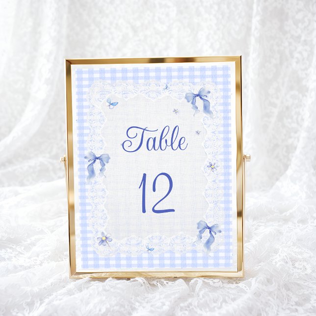 Blue Wildflower Floral  Bow Gingham Table Number (Von Creator hochgeladen)