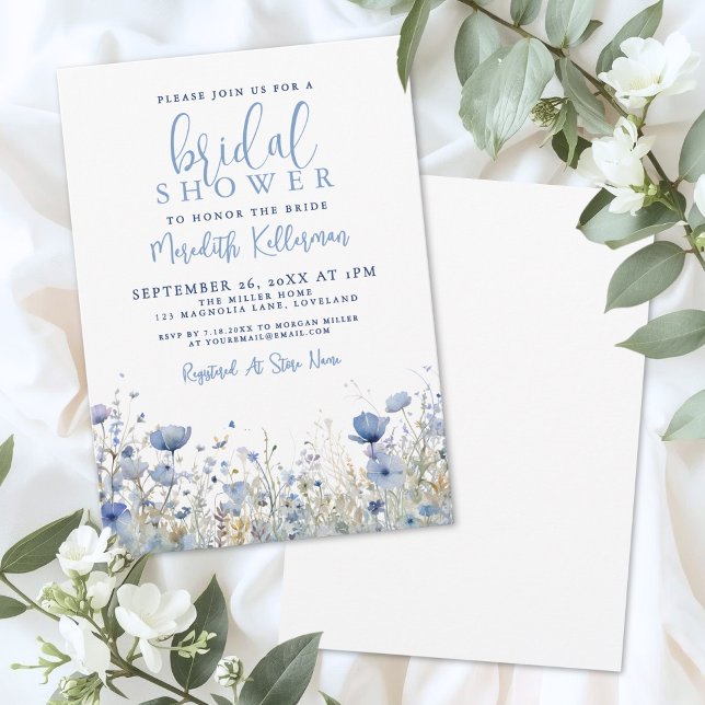 Blue Wildflower Floral Bridal Shower Einladung (Blue Wildflower Floral Bridal Shower Invitation)
