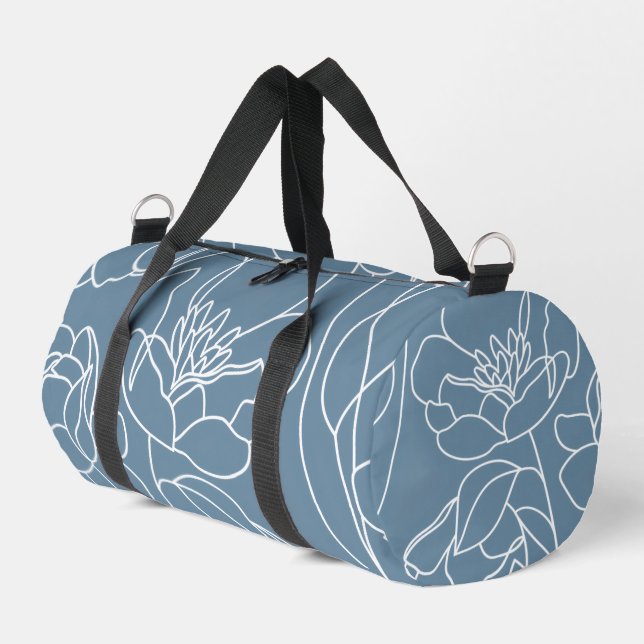 Blue Wildflower Modern Duffle Bag (Linke Seite)