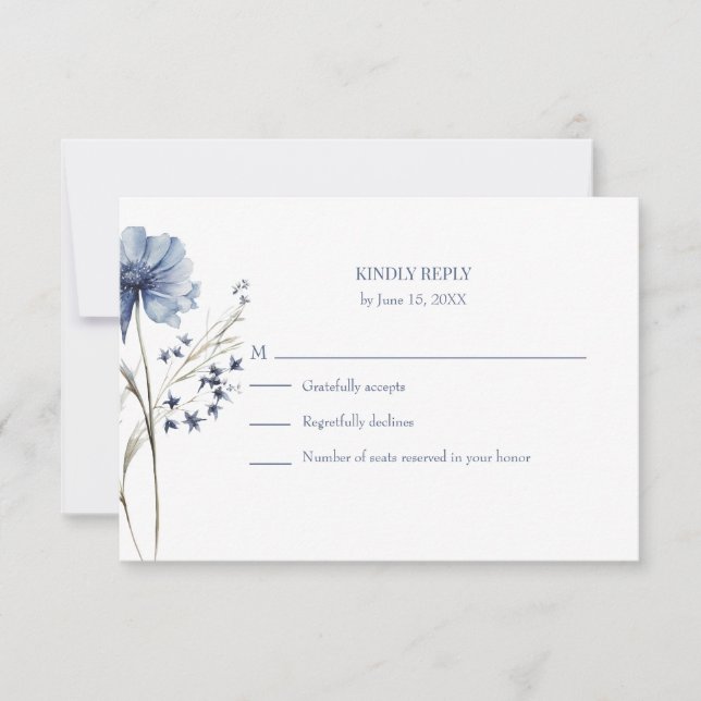 Blue Wildflower RSVP Card with Addressed Back (Devant)
