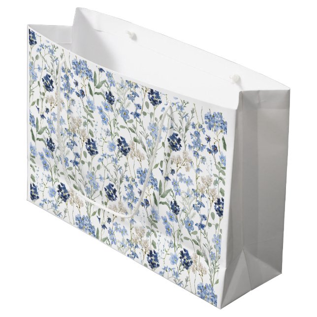 Blue Wildflower Watercolor  Große Geschenktüte (Vorderseite Schrägansicht)