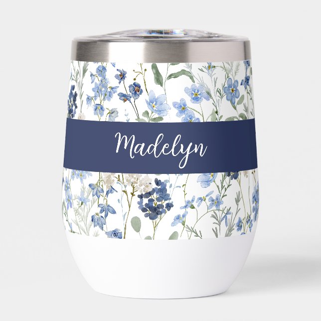 Blue Wildflower Watercolor Monogram Name (Avant)