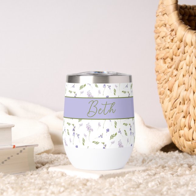 Blue Wildflower Watercolor Monogram Name  (Wohnzimmer (gedreht))