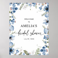 Blue Wildflowers Bridal Shower Welcome Sign Poster