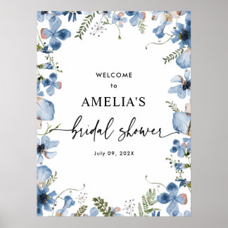Blue Wildflowers Bridal Shower Welcome Sign Poster