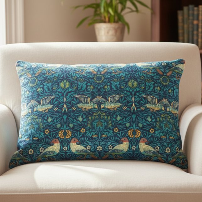 Blue William Morris Art Birds Pillow Dekokissen (Von Creator hochgeladen)