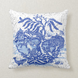 Blue Willow Animal Pagoda Garden Szene Chinoiserie Kissen