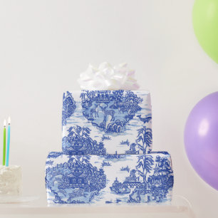 Blue Willow Animal Rabbit Dex Bird Toile Art  Geschenkpapier