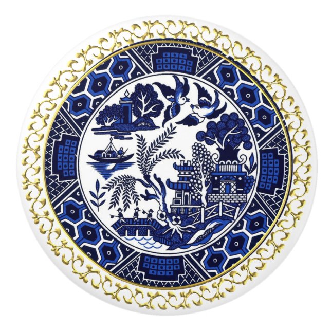 Blue Willow China Design Keramik Cabinet Knob v3 Keramikknauf (Vorderseite)