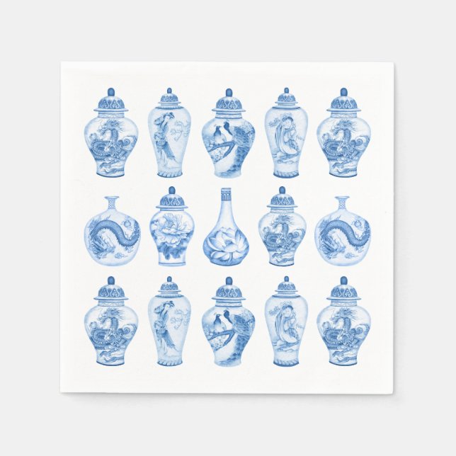 Blue Willow Chinoiserie Ginger Jars China Serviette (Vorderseite)