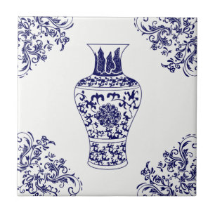 Blue Willow Chinoiserie White und Blue Ginger Jar Fliese