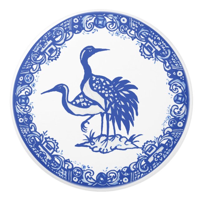 Blue Willow Design Blumenkrane Pair Facing Verlass Keramikknauf (Vorderseite)