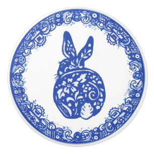 Blue Willow Design Rabbit Niedliche Gesichter Link Keramikknauf