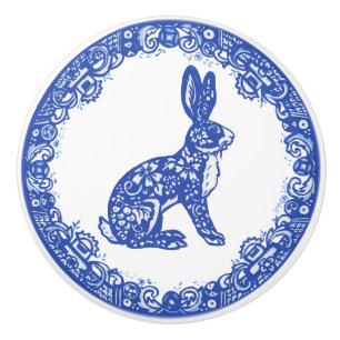 Blue Willow Design Rabbit Niedliche Gesichter rech Keramikknauf