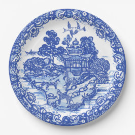 Blue Willow Fox Island Asian Tempel Garten Pappteller