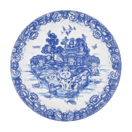 Blue Willow Lucky Cat Whimsica Chinoiserie Kunst,  Schneidebrett