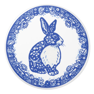 Blue Willow Pattern Rabbit Niedliche Gesichter rec Keramikknauf