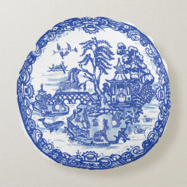 Blue Willow Rabbit Island Antiquitätenmuseum Rundes Kissen