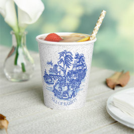 Blue Willow Rabbit Island Whimsical Crackle Look Pappbecher