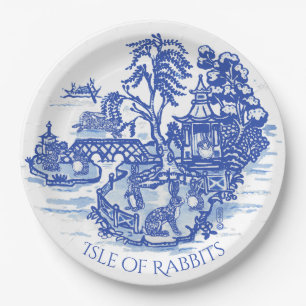 Blue Willow Rabbit Island Whimsical Potterie Look Pappteller